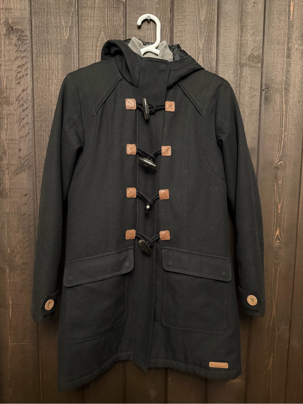 Merrell Coat Womens Sz S Black Duffle Toggle Hooded Quilted Parka Opti Warm EUC